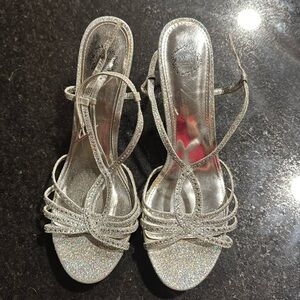 Silver heels, size 10